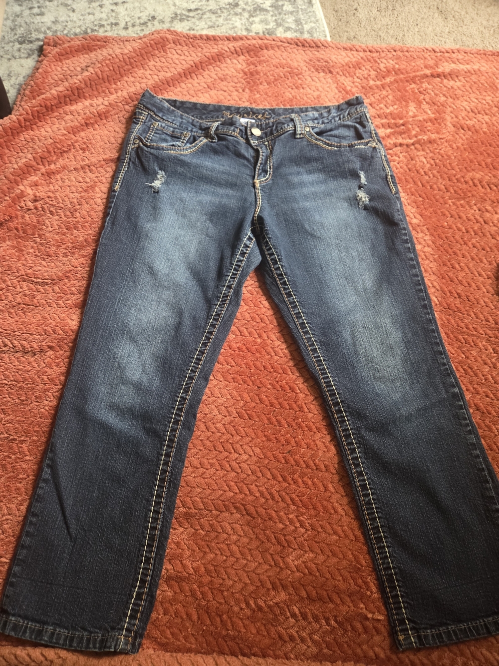 Size 13/14 Maurices Dark Blue Distressed Women's Jeans